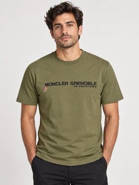 MEN'S AUTHENTIC MONCLER GRENOBLE KHAKI GREEN T-SHIRT SIZE XL REGULAR FIT NEW